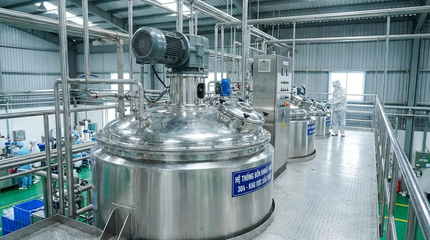 Hệ thống bồn khuấy inox 304 sản xuất phân bón