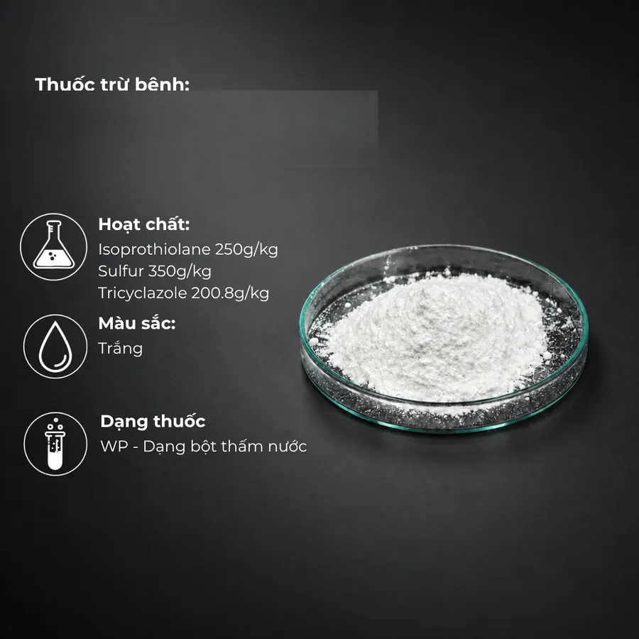 Isoprothiolane 250g/kg + Sulfur 350g/kg + Tricyclazole 200.8g/kg · WP sample