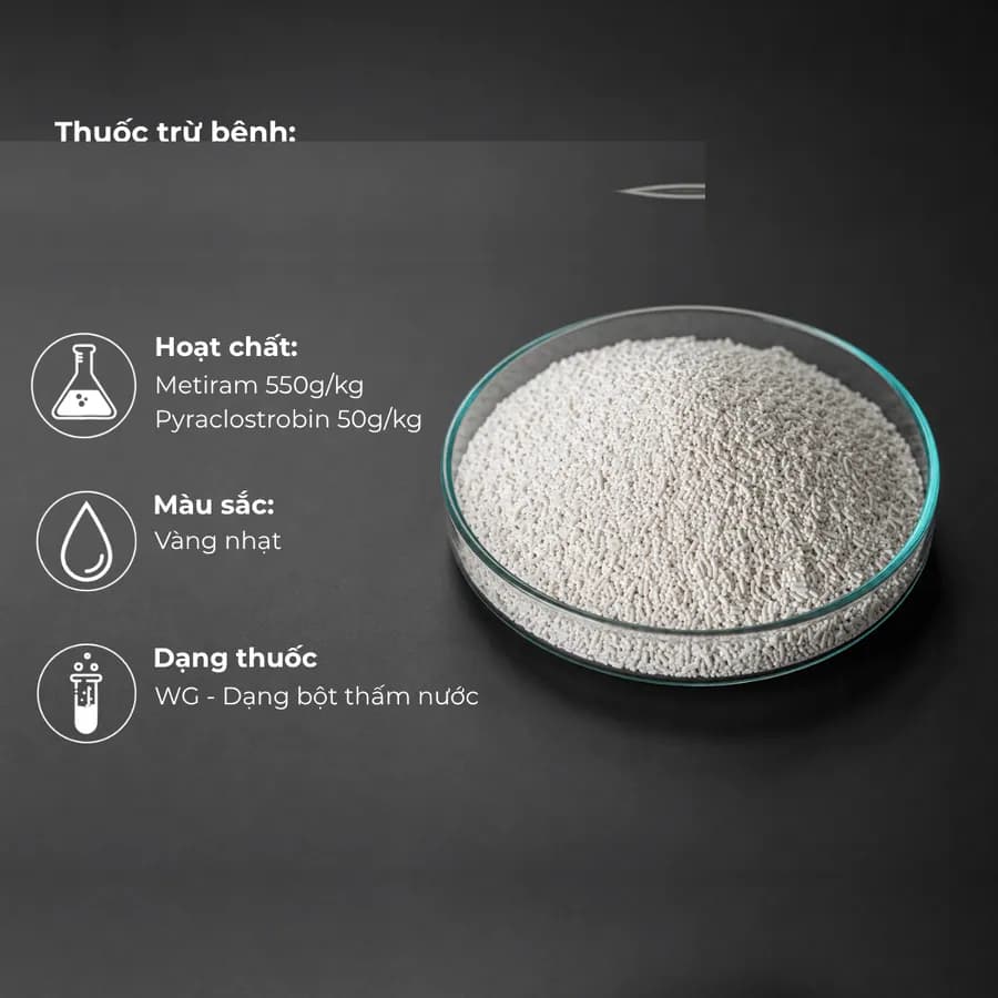 Metiram 550 g/kg + Pyraclostrobin 50 g/kg · WG sample