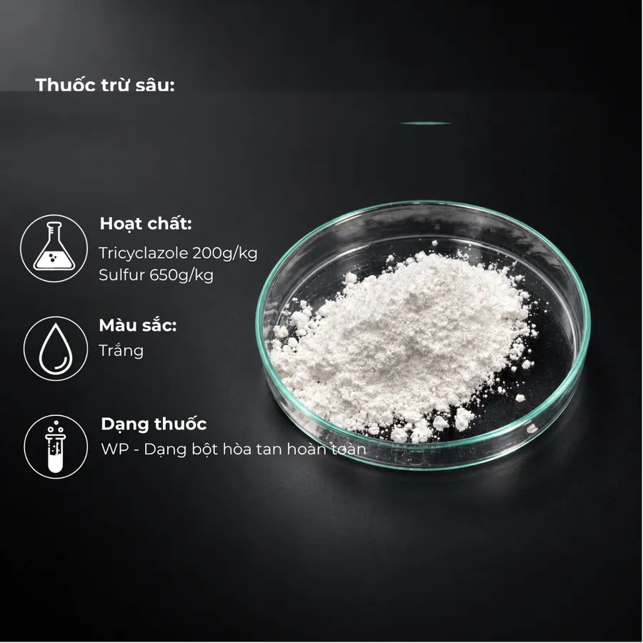 Tricyclazole 200 g/kg + Sulfur 650 g/kg · WP sample