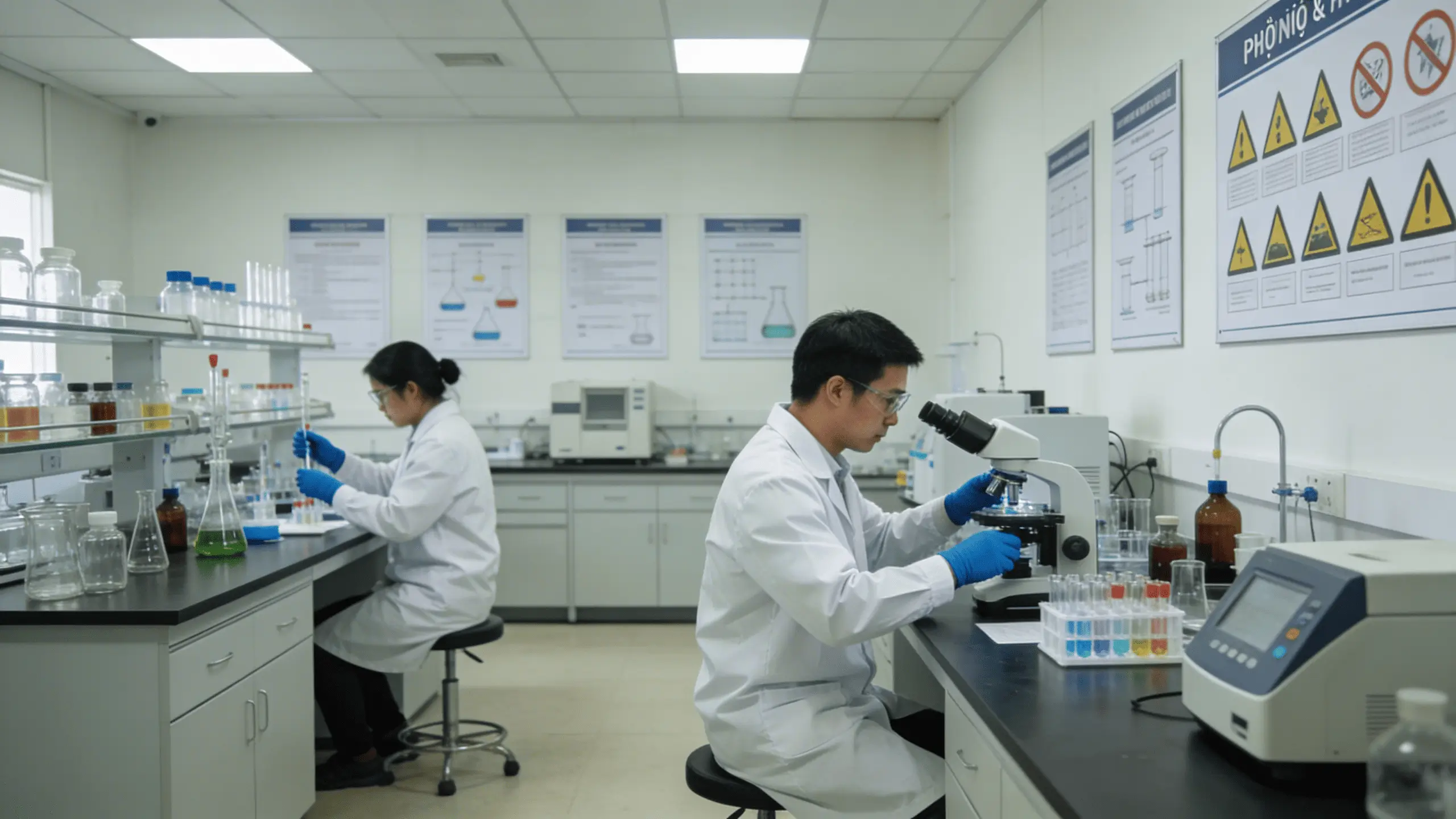 Kỹ sư R&D nghiên cứu công thức trong phòng lab